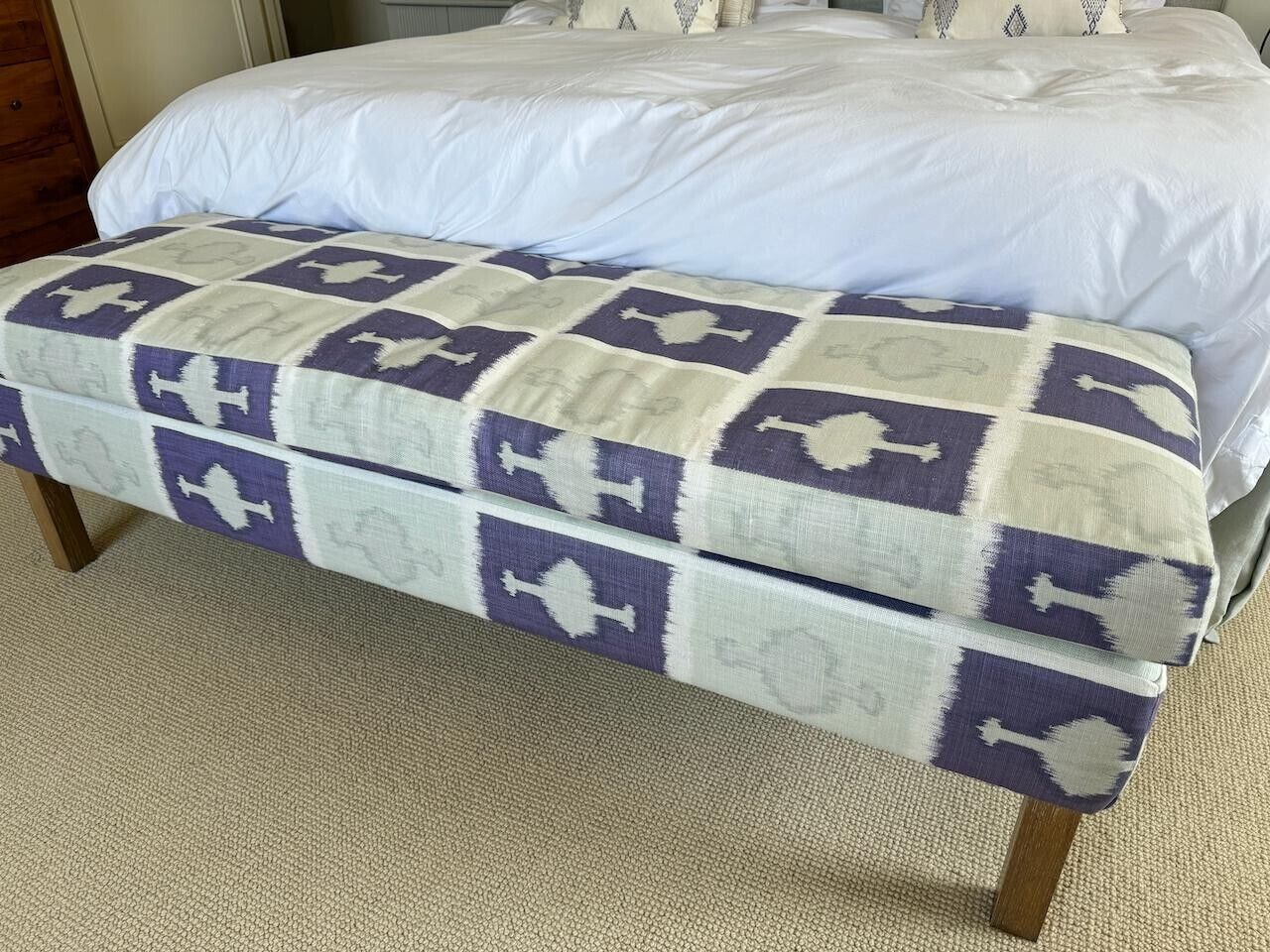 Katharine Pooley Bespoke Sourced And Upholstered Bench, Blue And Cream