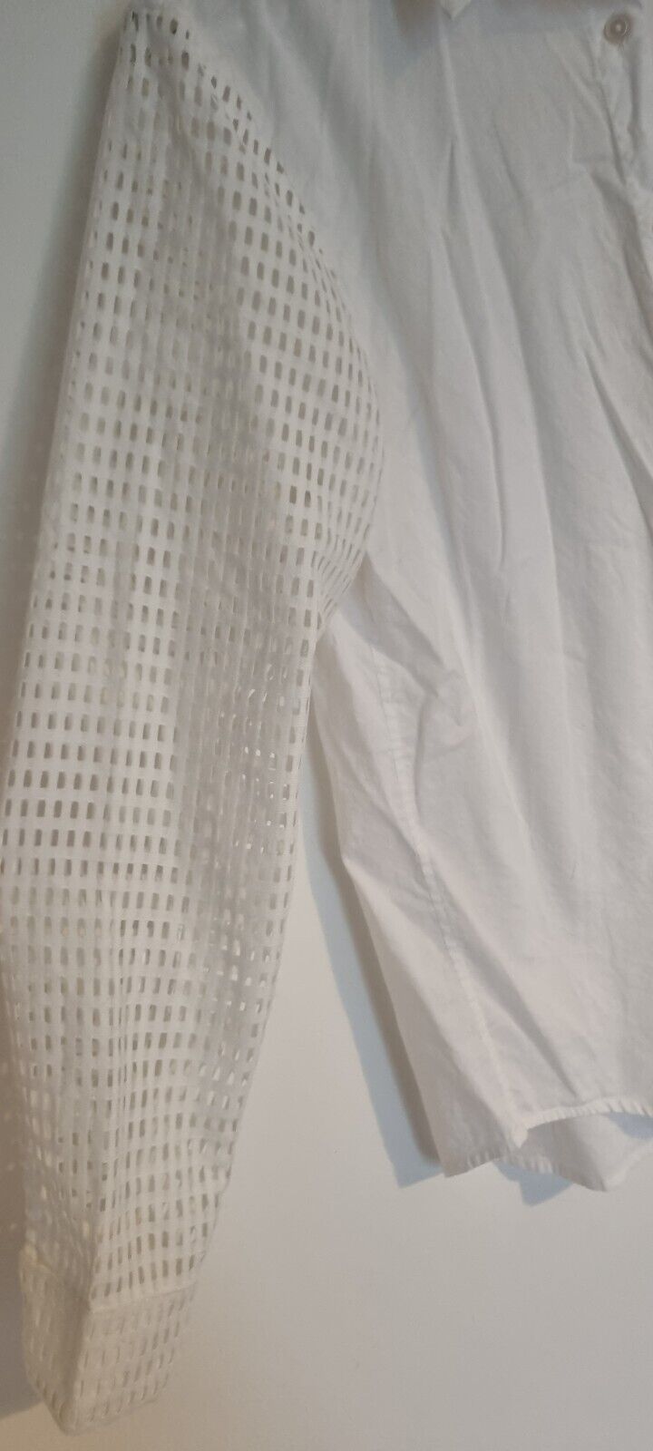 Paul Smith Women's White Long Sleeved Blouse With Holed Sleeves Size 48