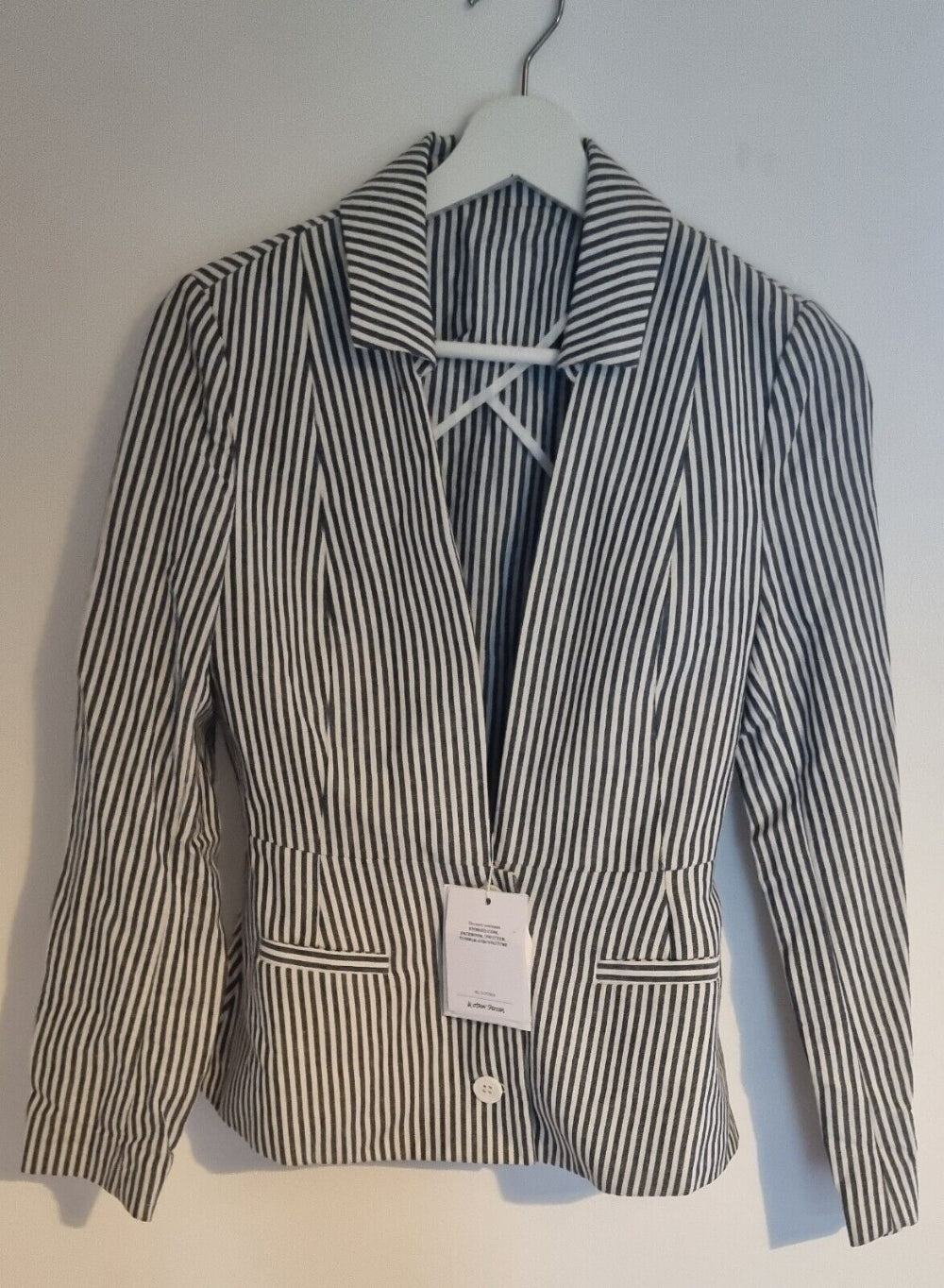 & Other Stories Women's Blue And White Striped Blazer Jacket Size 34