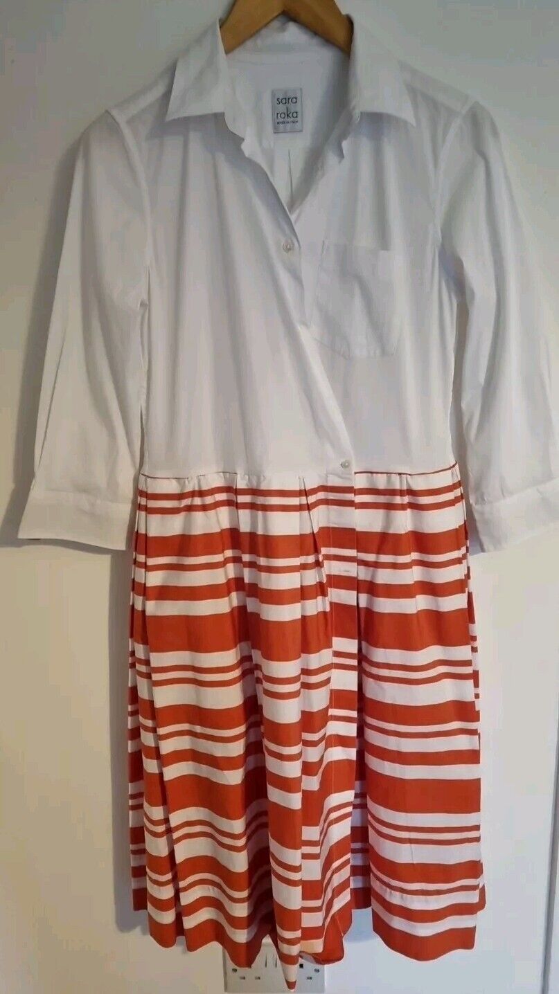 Sara Raka Women's Made In Italy White And Orange Wrap Over Collared Dress 42