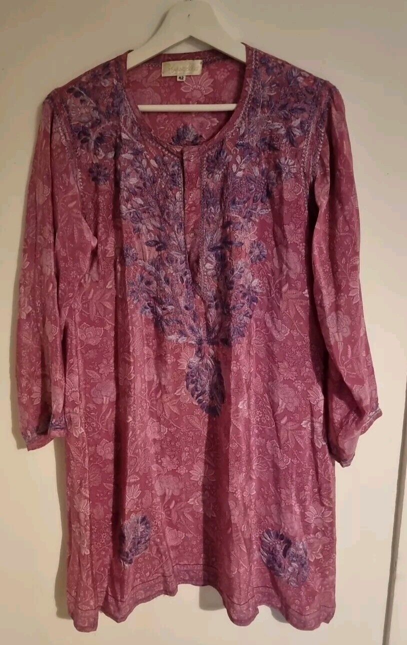 Aurobelle Exclusive Ibiza Women's Pink/ Purple Silk Kaftan, Tunic Dress Size 42