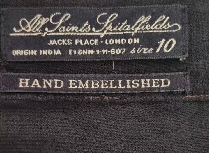 All Saints Spitalfields Women's Black Hand Embellished Beaded Kaftan Top Size 10