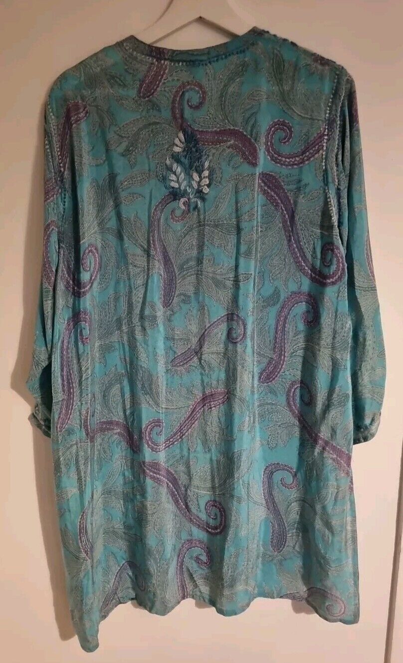 Aurobelle Exclusive Ibiza Women's 100% Silk Tunic Dress Kaftan Green Size 48