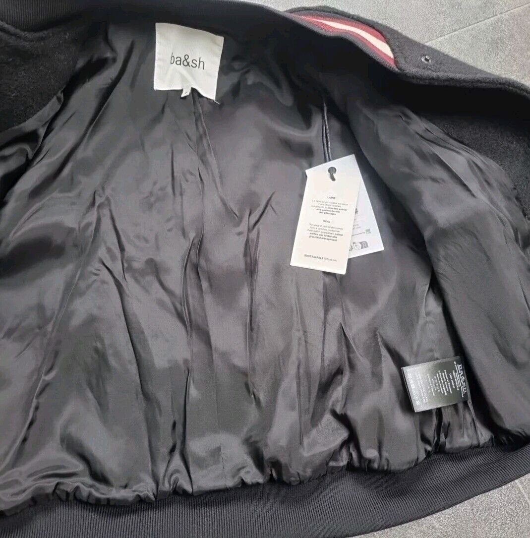BNWT Ba&sh Women's Black Wool Bomber Jacket & Polyester Skort Set Size 0 /34