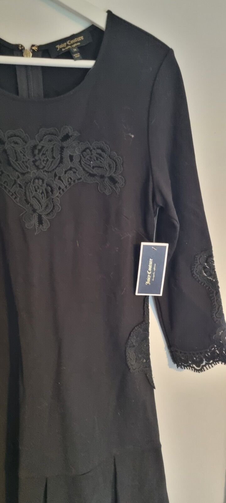 BNWT Juicy Couture Women's Black Lace Insert Ponte Dress Size Medium