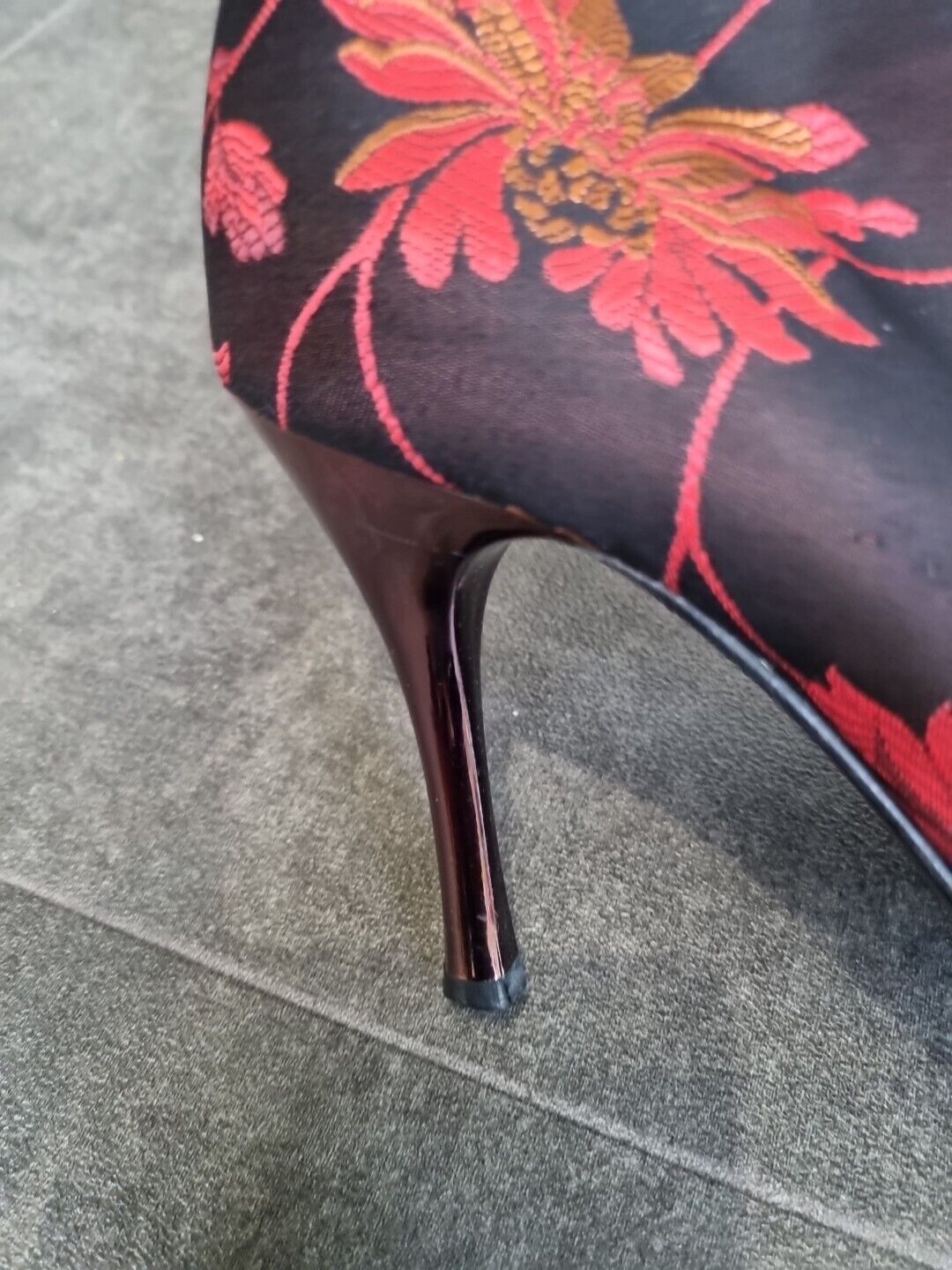 Bally Floral Brocade Stilleto Healed Red & Black Ankle Boots Size UK 6