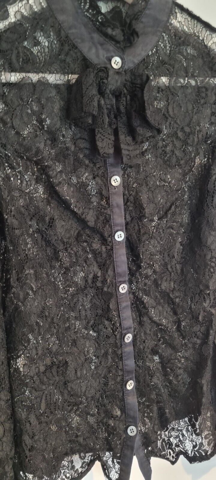Karen Millen Women's Black Lace Long Sleeved High Neck Blouse Size 6