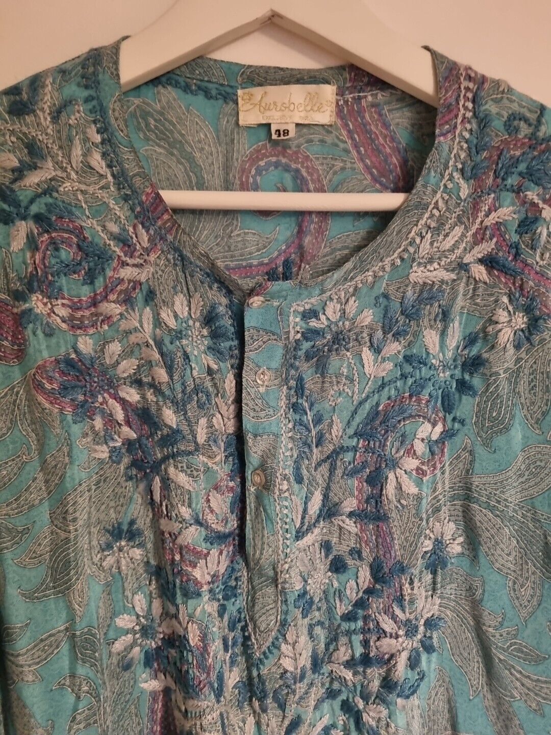 Aurobelle Exclusive Ibiza Women's 100% Silk Tunic Dress Kaftan Green Size 48