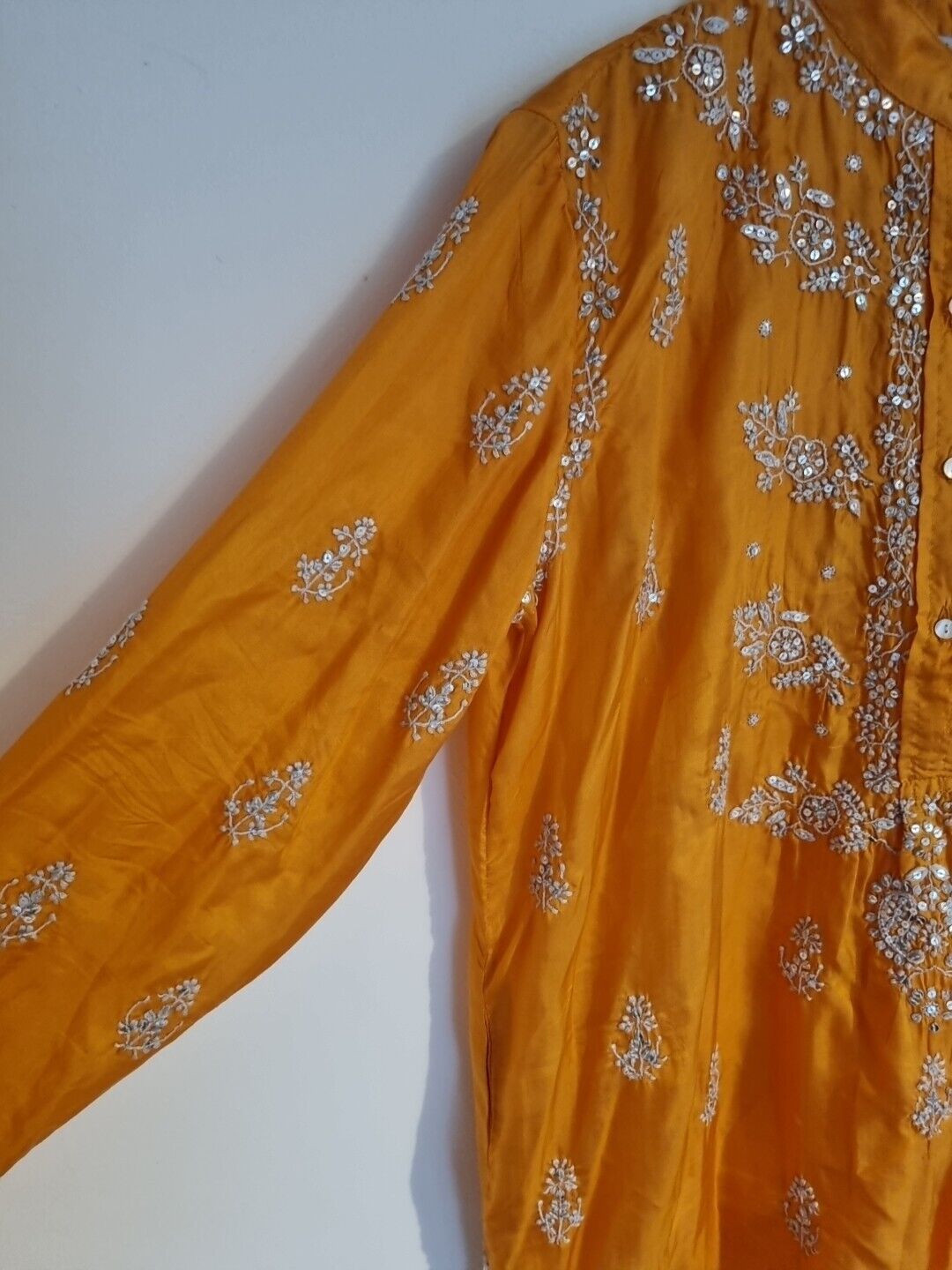 Juliette Dunn Women's Orange Sequinned Embroidered 100% Silk Kaftan Size 3