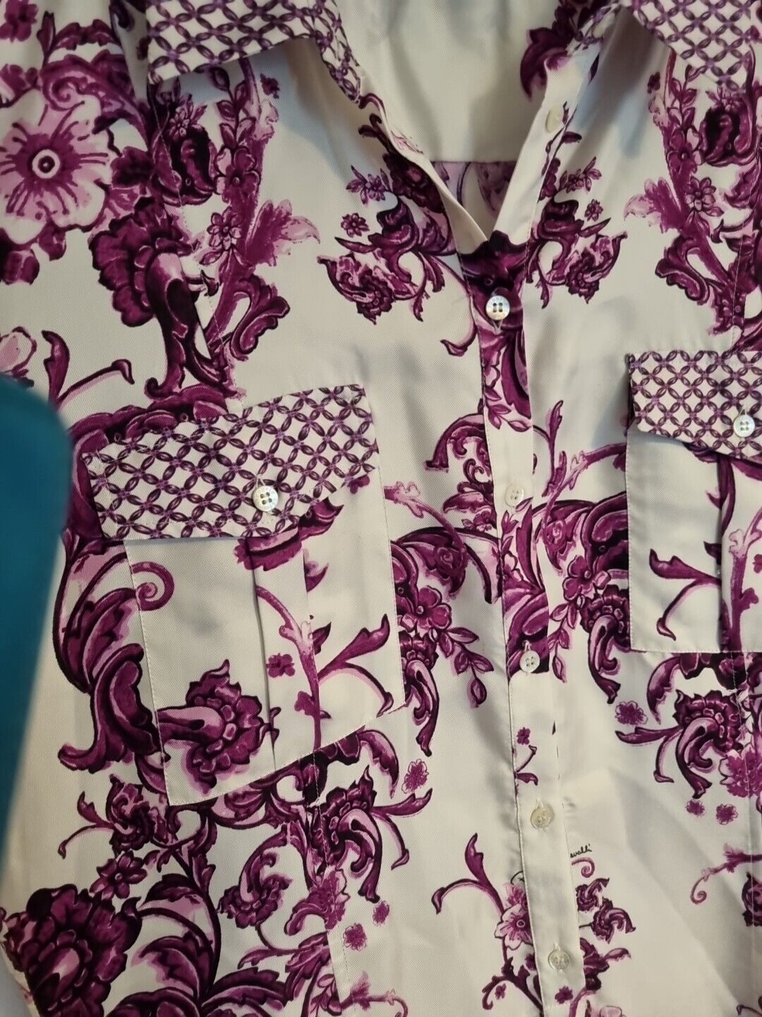 Roberto Cavalli Women's White & Purple Floral Silk Collared Shirt Dress Size 46