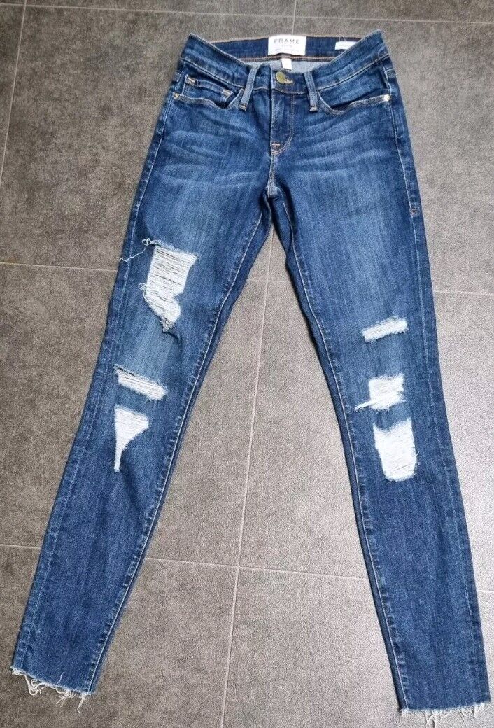Frame Women's Blue Jeans Distressed, Cropped, Skinny Size 23