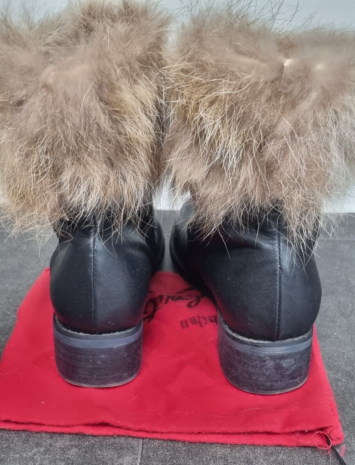 Christian Louboutin Women's Leather And Fur Boots Size 40 With Dust Bag