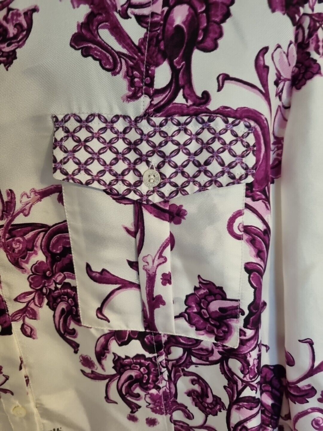 Roberto Cavalli Women's White & Purple Floral Silk Collared Shirt Dress Size 46