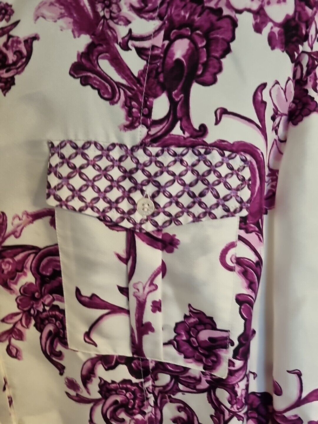Roberto Cavalli Women's White & Purple Floral Silk Collared Shirt Dress Size 46
