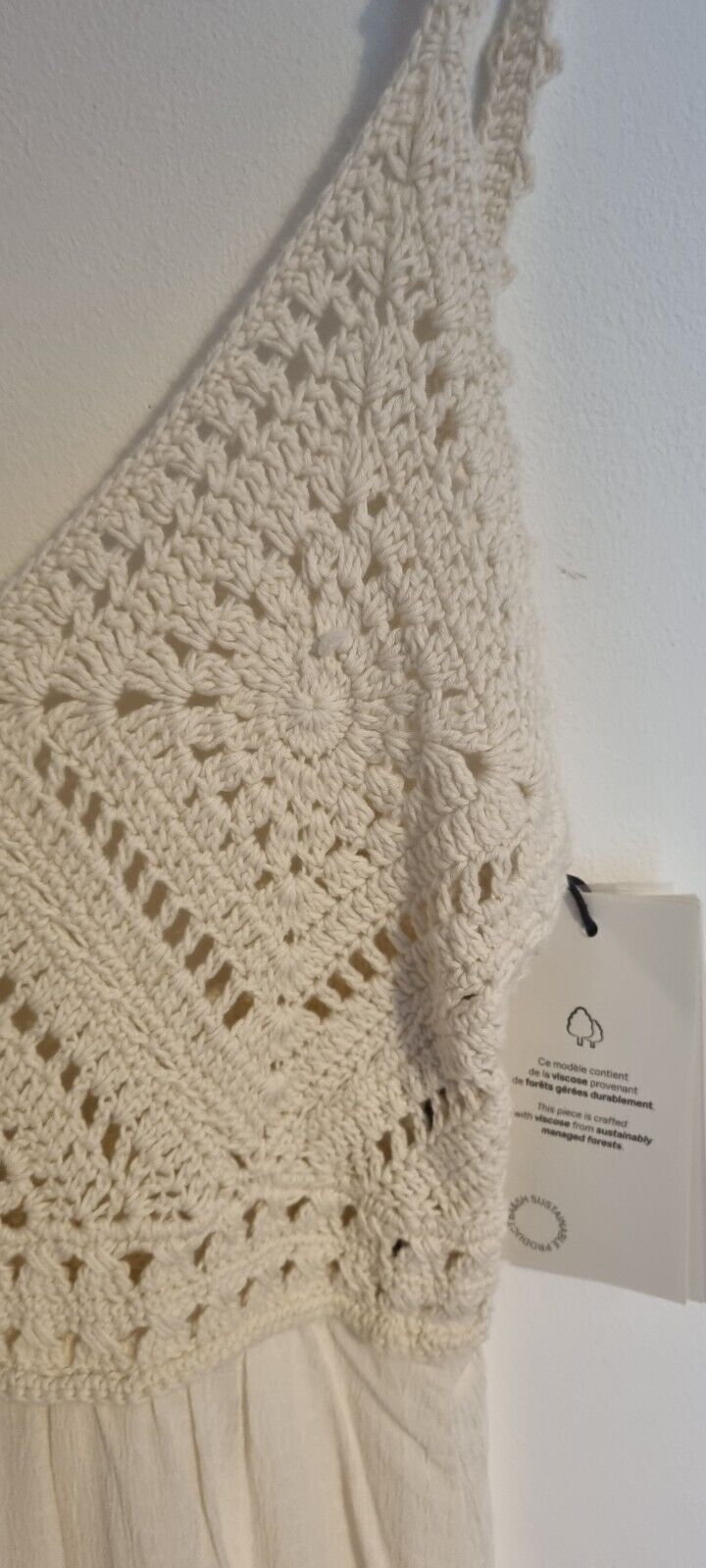 BNWT ba&sh Designer Women's Ivory Crochet Bodice Cotton, Lined, Maxi Dress 0