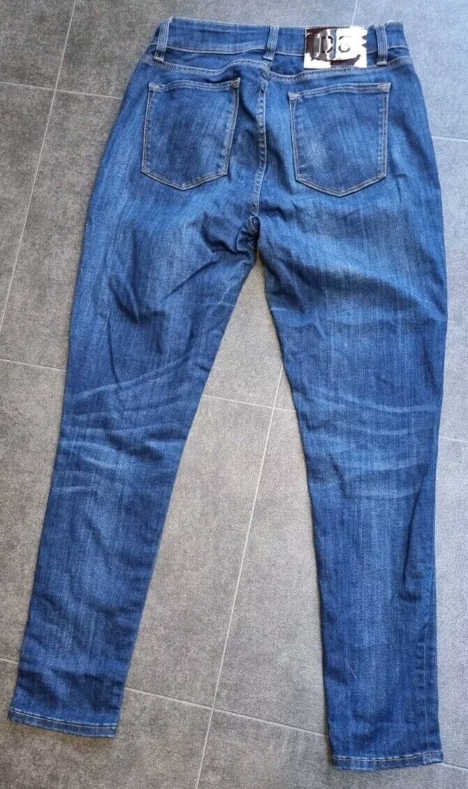 Dolce & Gabbana Women's Blue Ripped Jeans, With Calf & Silver Metal Logo Size 42