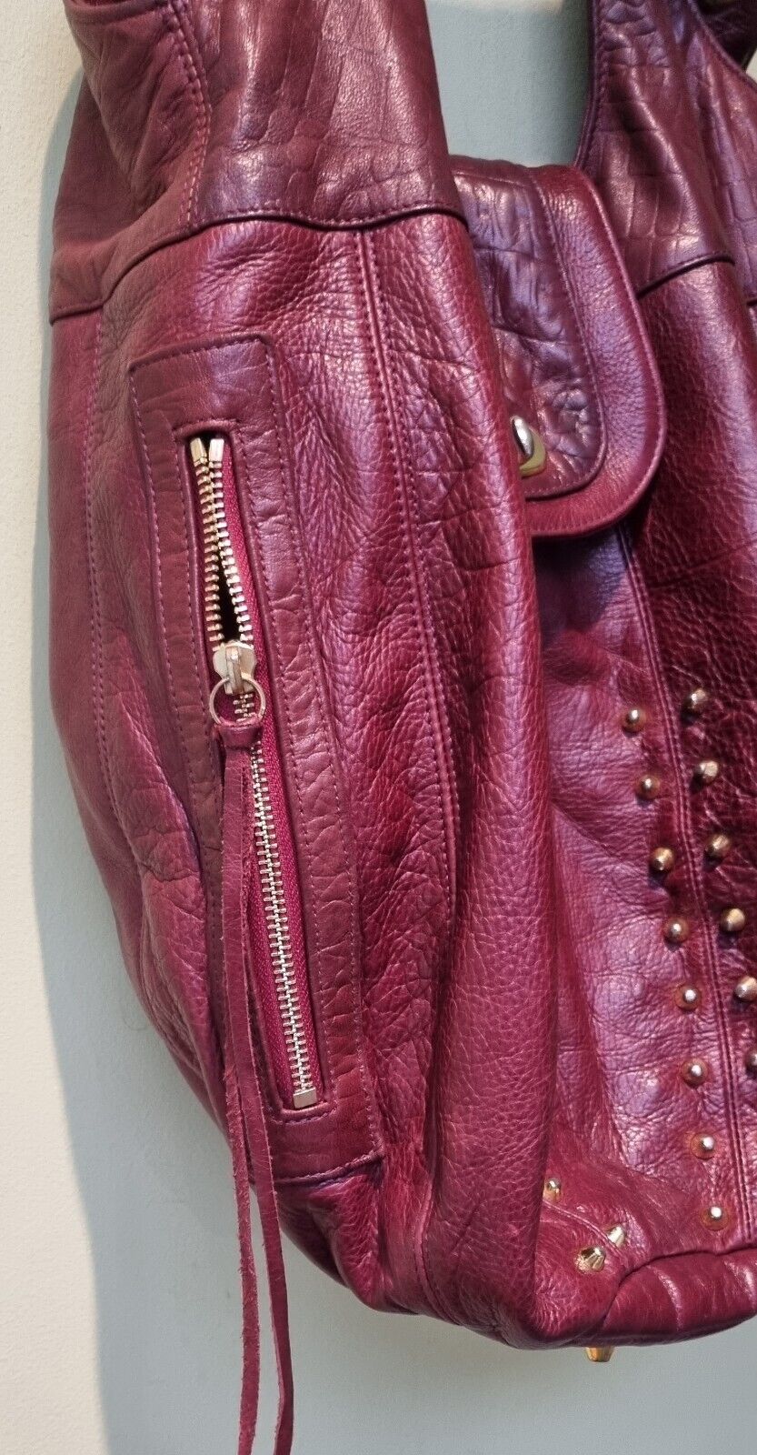 Luba J Women's Red Leather Gold Studded Shoulder Bag