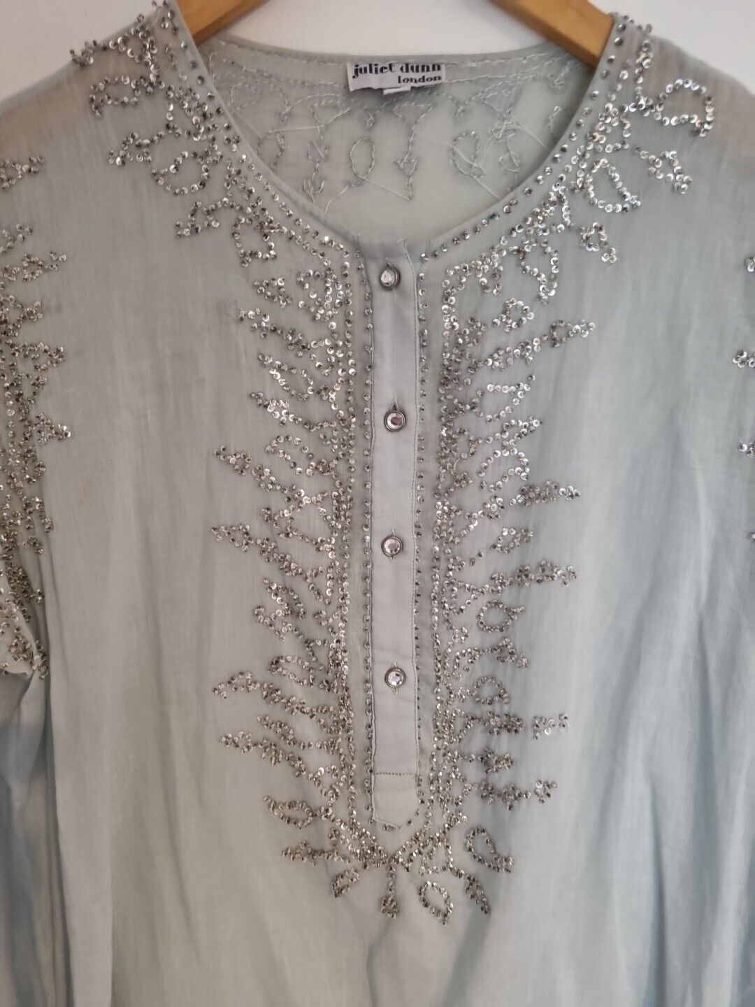 Juliette Dunn Women's 100% Cotton Pale Blue Beaded Kaftan Size 2