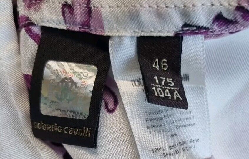 Roberto Cavalli Women's White & Purple Floral Silk Collared Shirt Dress Size 46
