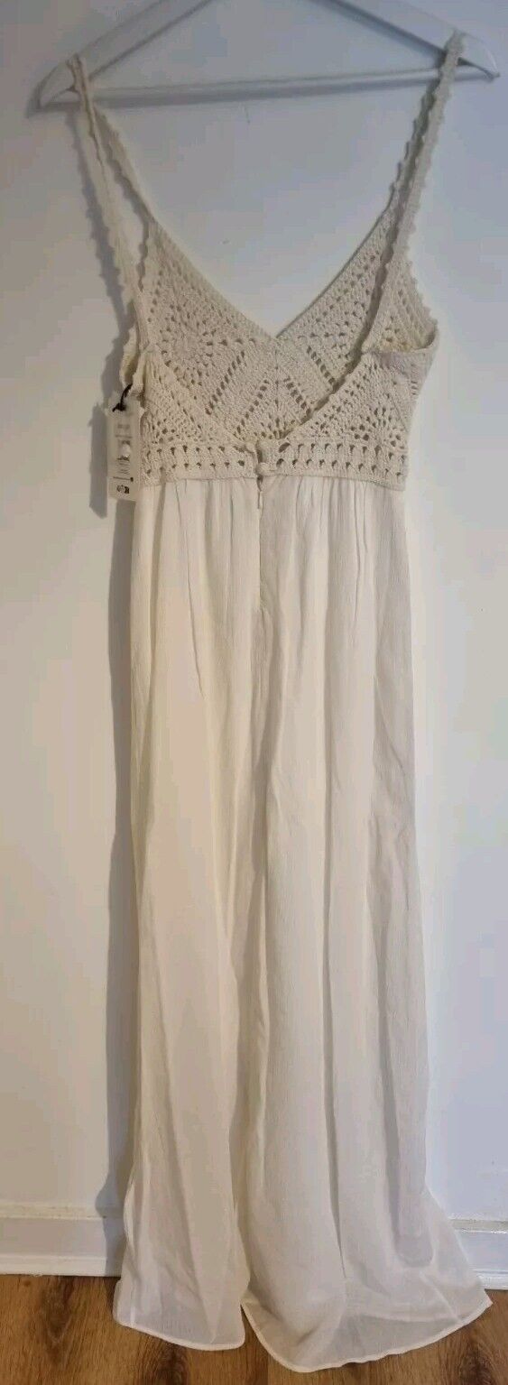 BNWT ba&sh Designer Women's Ivory Crochet Bodice Cotton, Lined, Maxi Dress 0
