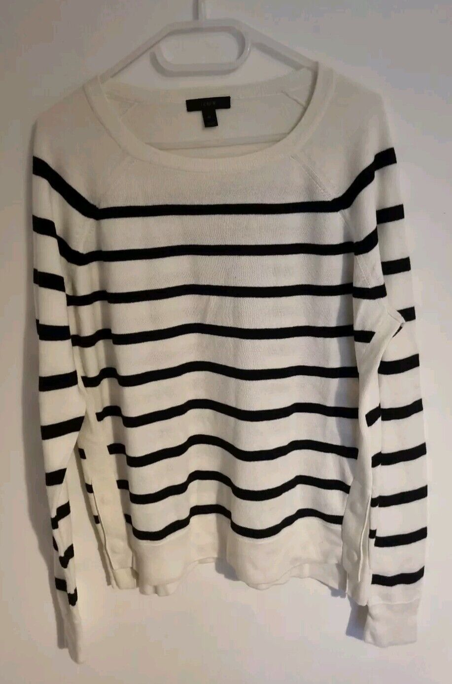 J Crew Women's White And Black Striped Jumper Pullover 100% Cotton Size Medium