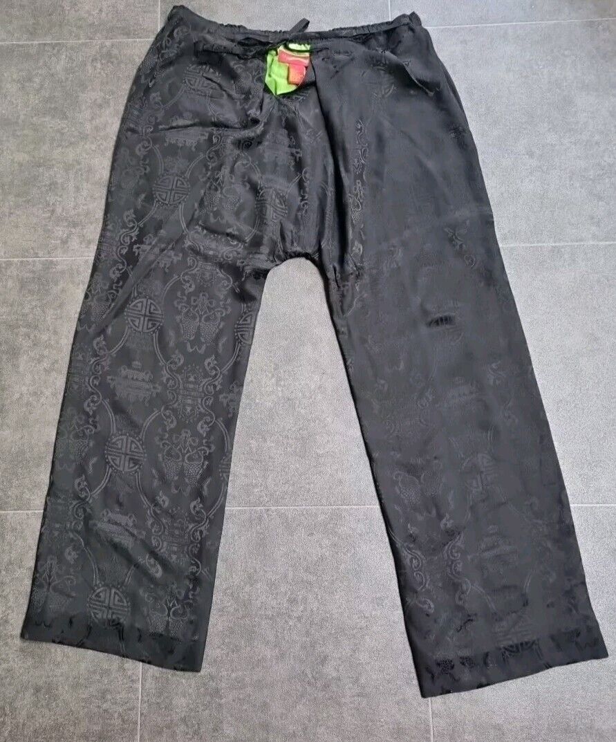 Shanghai Tang Women's Black 100% Silk Trousers Elasticated Pants Size Large