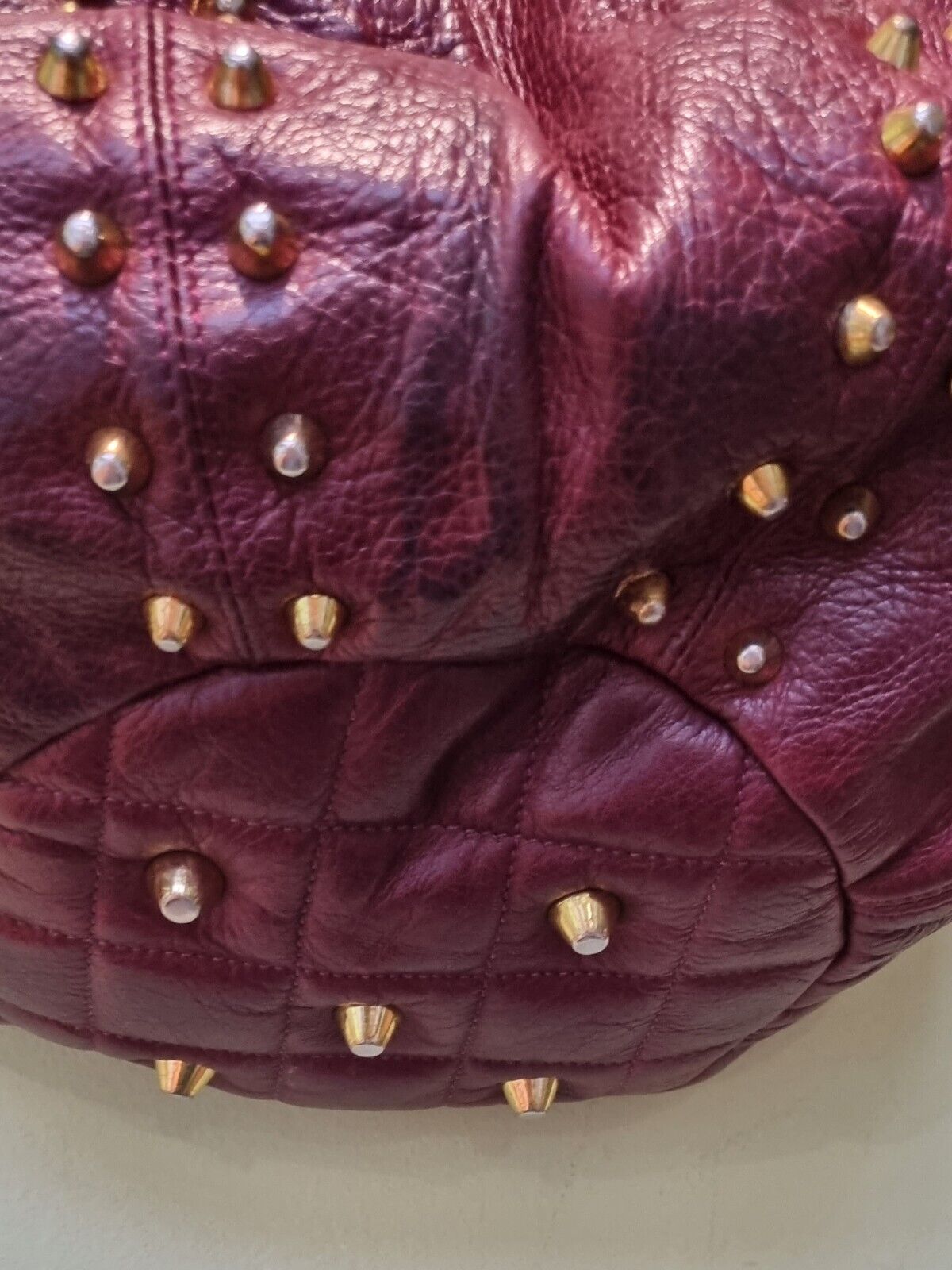 Luba J Women's Red Leather Gold Studded Shoulder Bag