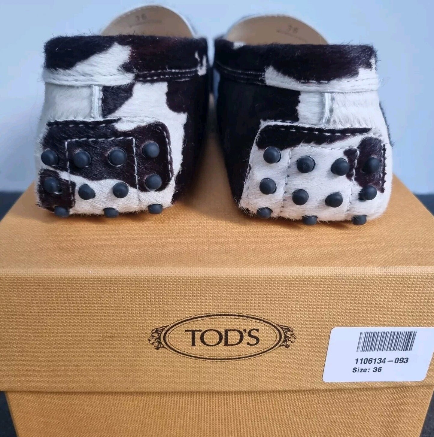 BNWT Tod's Cowhide Design Calfs Hide Gommini Doppia Womens Brown Loafers Size 36