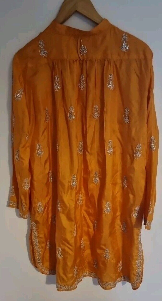 Juliette Dunn Women's Orange Sequinned Embroidered 100% Silk Kaftan Size 3