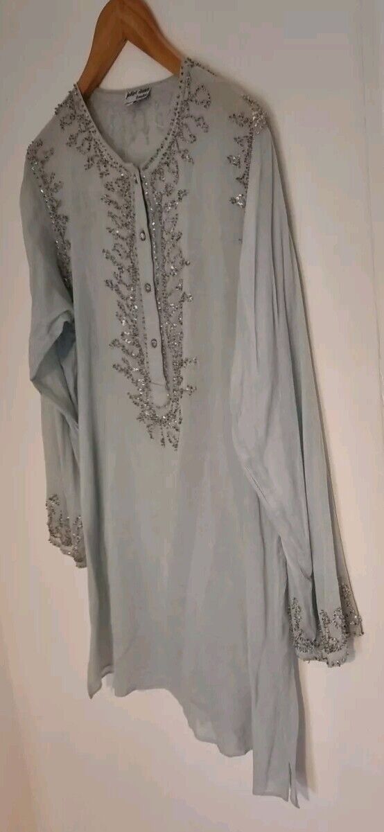 Juliette Dunn Women's 100% Cotton Pale Blue Beaded Kaftan Size 2