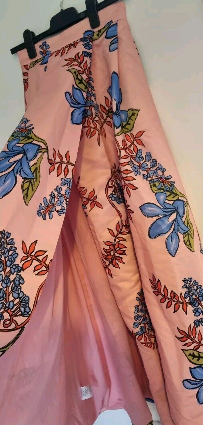 Pinko Made In Italy Pink Floral Satin Fully Lined, Wrap Over Skirt Size 8