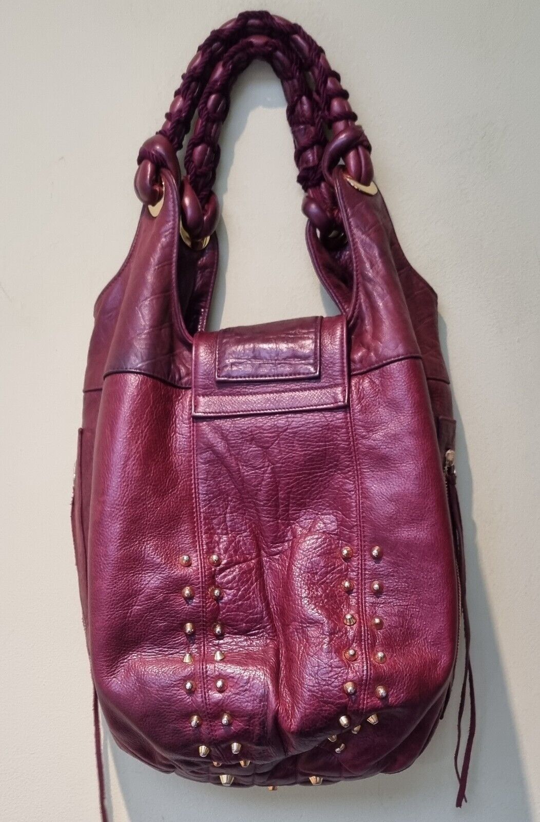Luba J Women's Red Leather Gold Studded Shoulder Bag