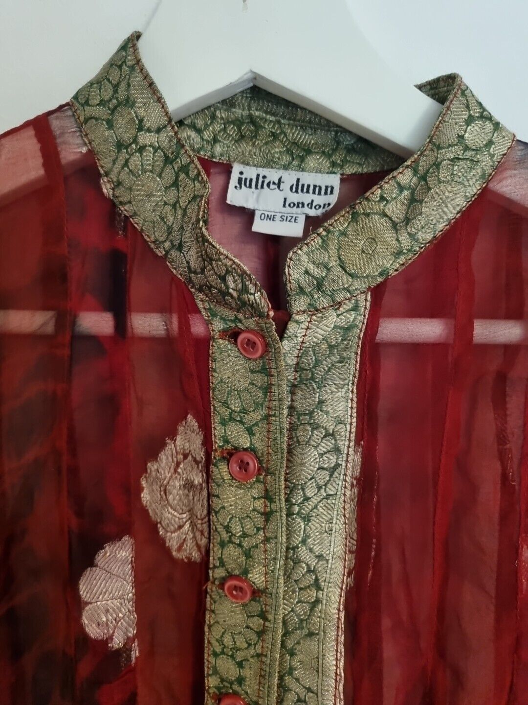 Juliette Dunn Women's Red Sheer 100% Silk Housecoat. One Size