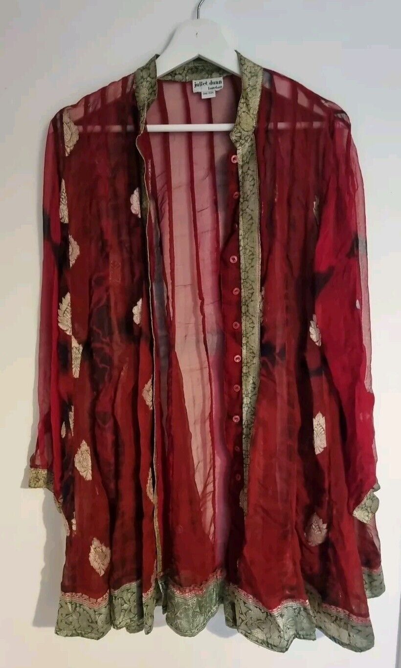 Juliette Dunn Women's Red Sheer 100% Silk Housecoat. One Size