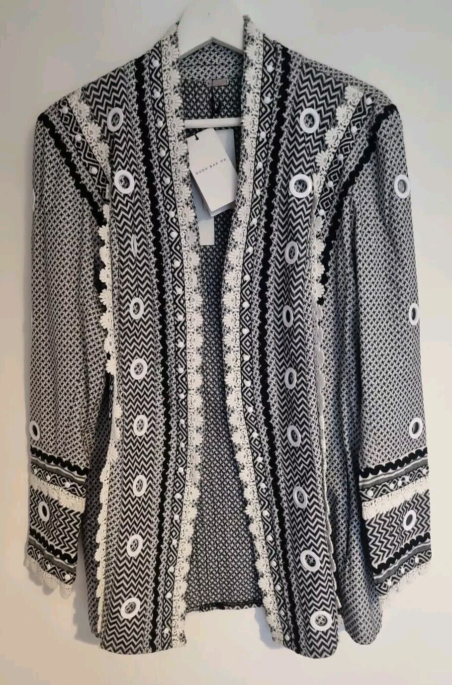 BNWT Dodo Bar Or Women's Black Kimono Style Embroidered Jacket Housecoat Size M
