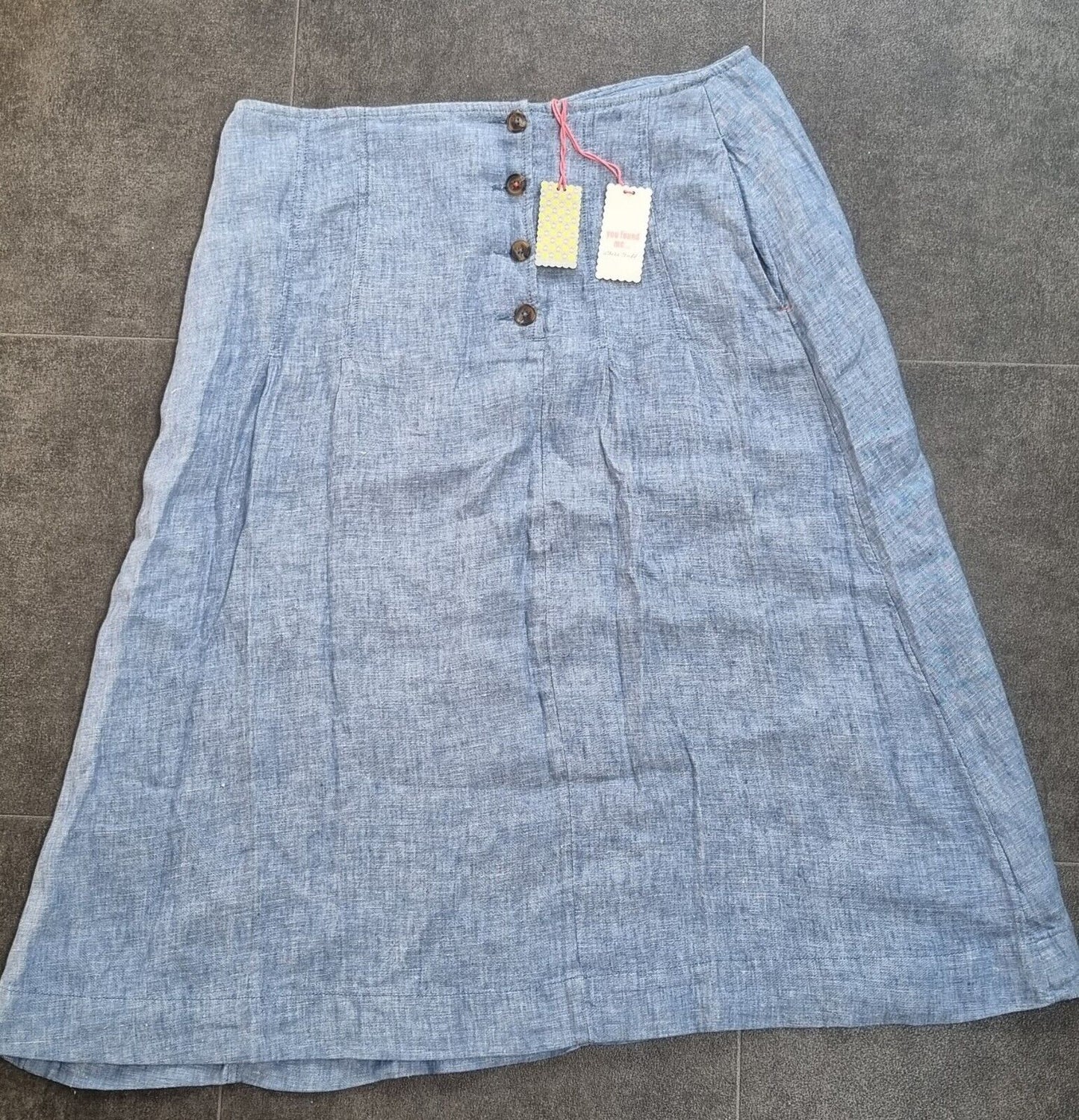 BNWT White Stuff Women's Blue Ciara 100% Linen Skirt Size 16