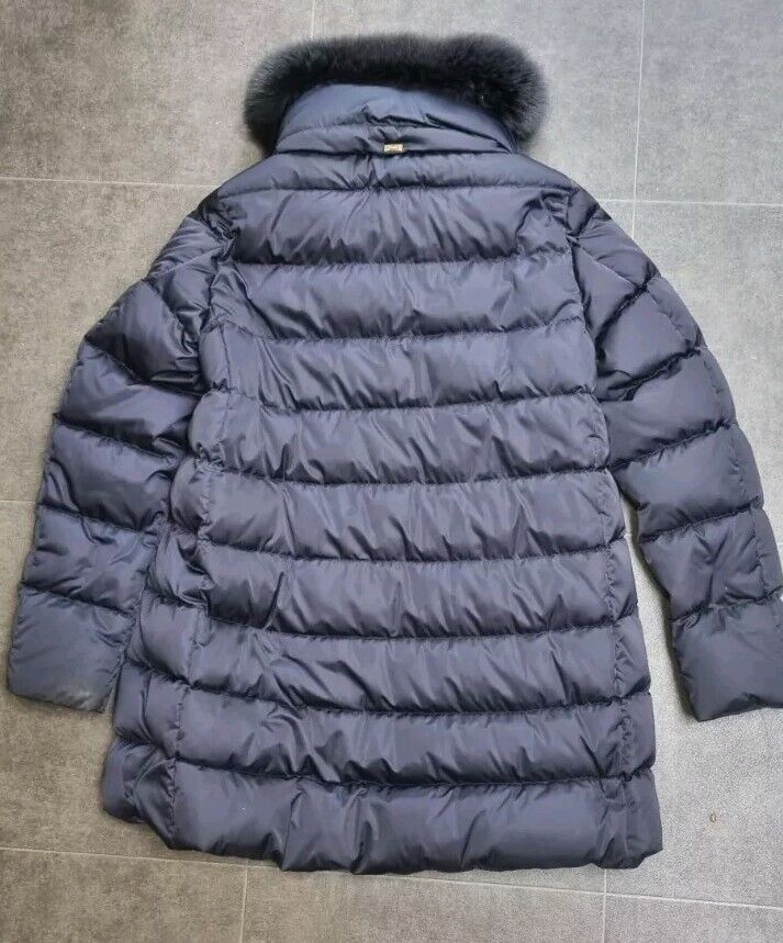 Herno Women's Navy Blue Lightweight Down Insulated Coat Detachable Fur Collar 48