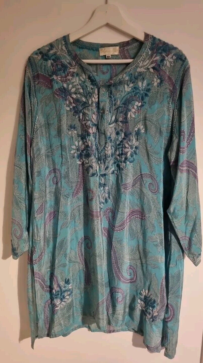 Aurobelle Exclusive Ibiza Women's 100% Silk Tunic Dress Kaftan Green Size 48