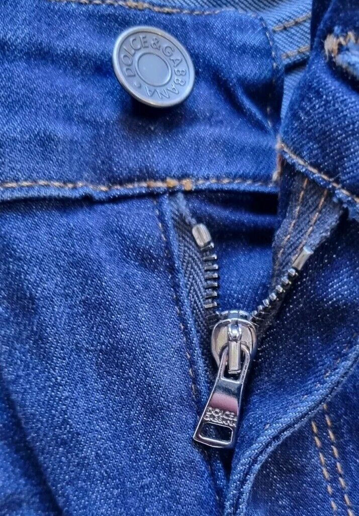 Dolce & Gabbana Women's Blue Ripped Jeans, With Calf & Silver Metal Logo Size 42