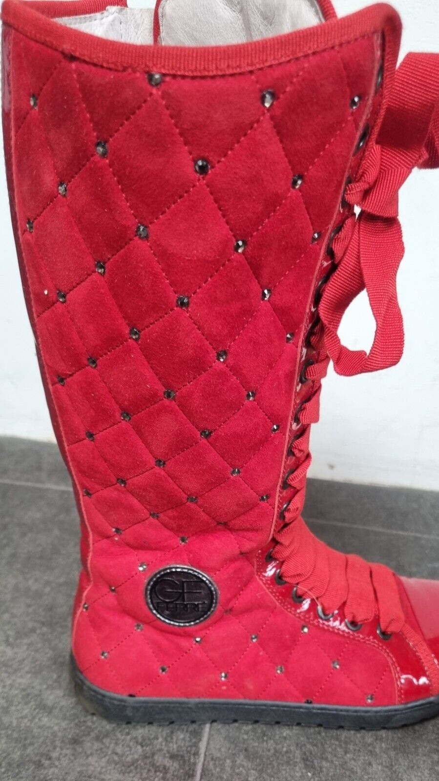 Gorgeous Gianfranco Ferre Womens Quilted Red Boots Size 36 With Box