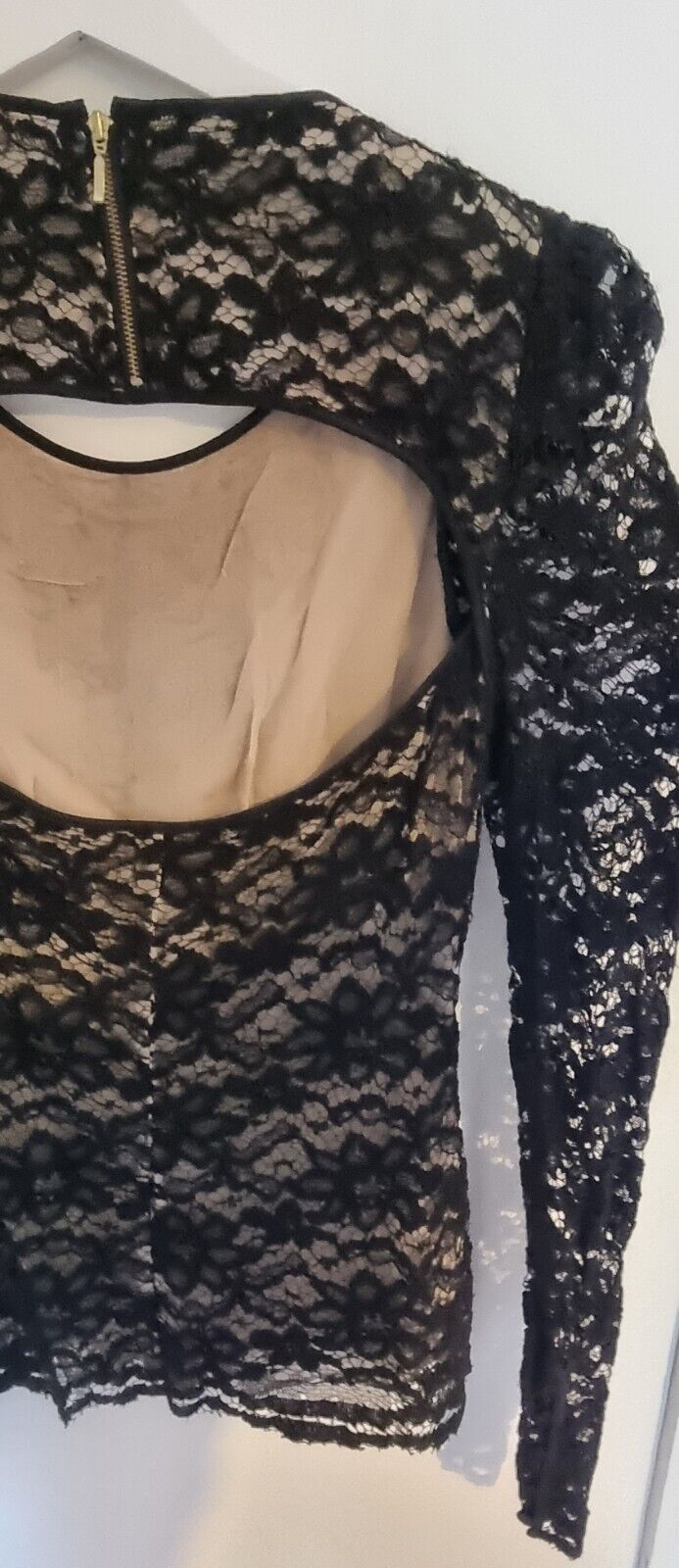 Bastyan Women's Black Lace And Bead Silk Backless Top Size 10