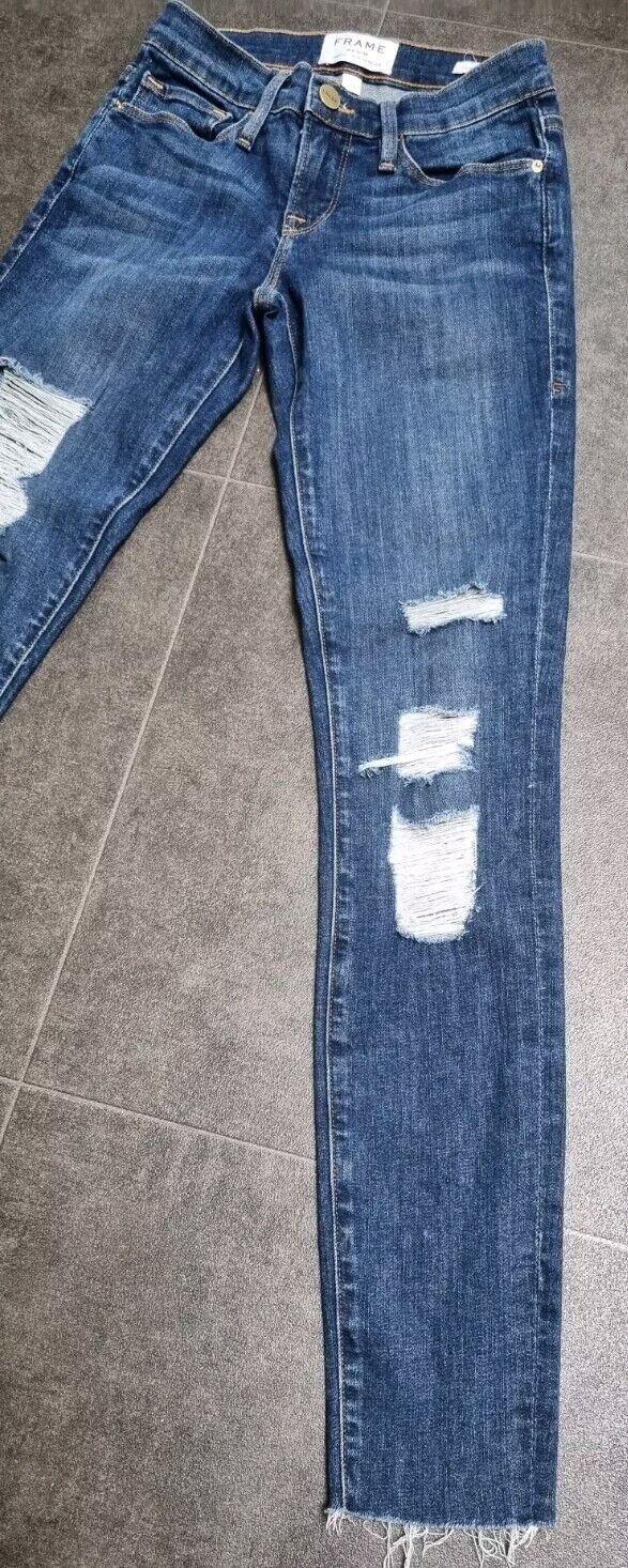 Frame Women's Blue Jeans Distressed, Cropped, Skinny Size 23