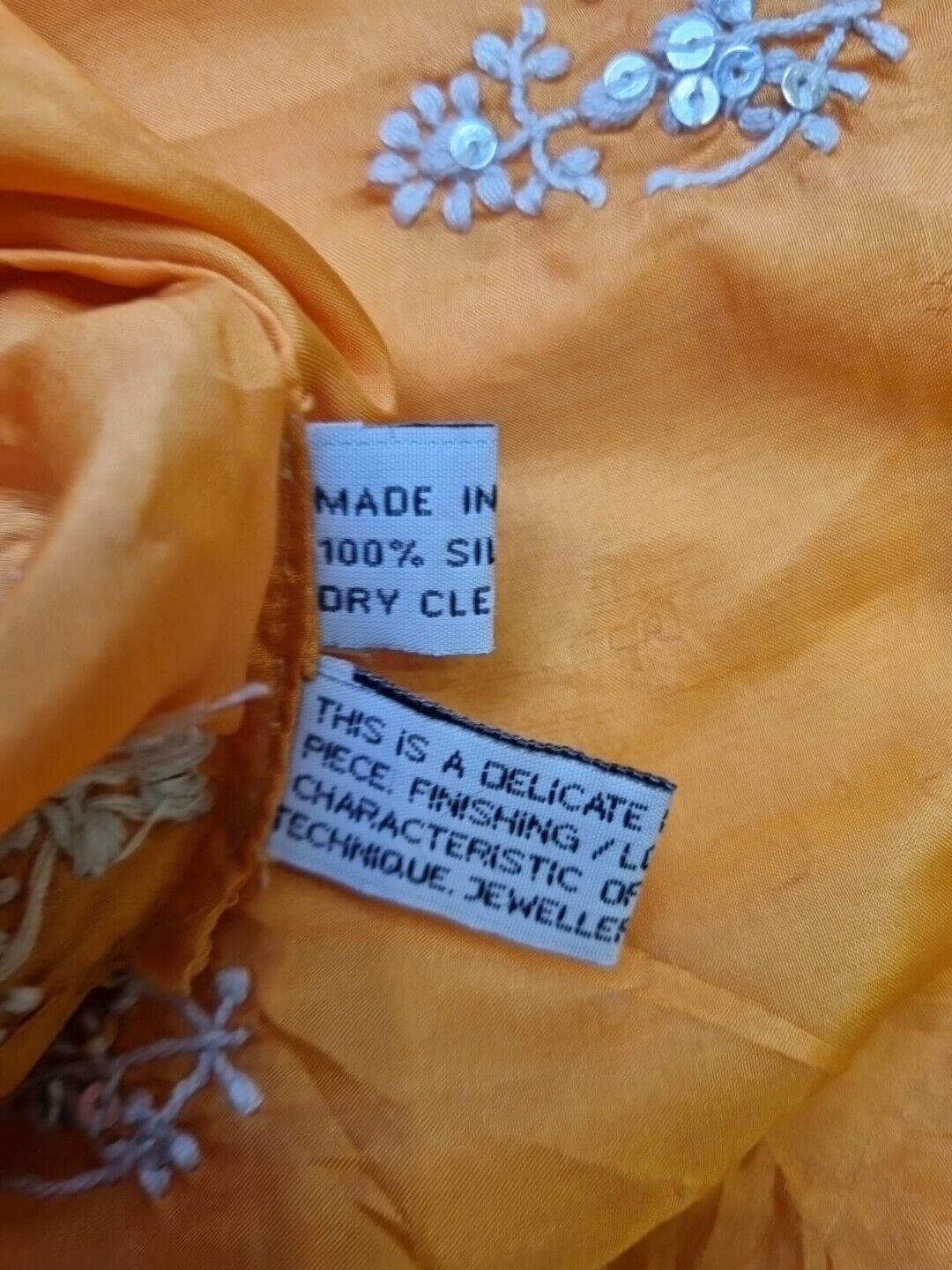 Juliette Dunn Women's Orange Sequinned Embroidered 100% Silk Kaftan Size 3