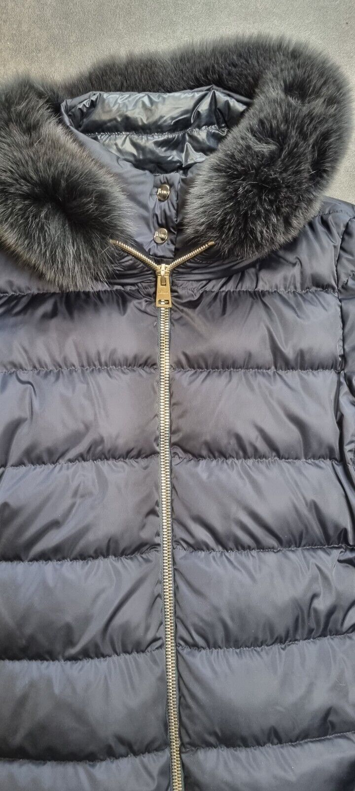 Herno Women's Navy Blue Lightweight Down Insulated Coat Detachable Fur Collar 48