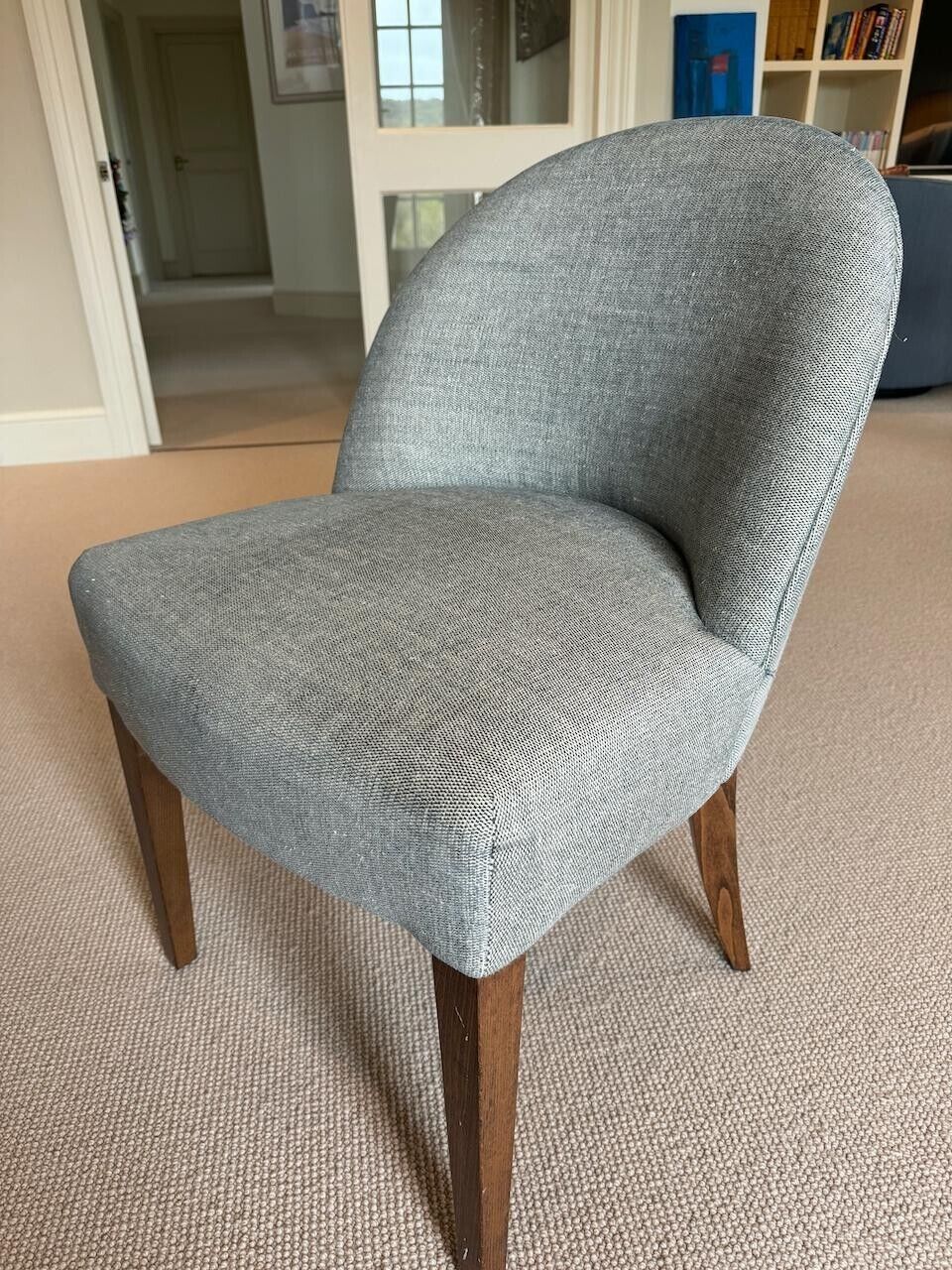 Set Of Two Identical Teal Fabric Chairs Bespoke Designed By Katharine Pooley
