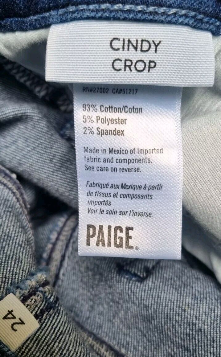 Paige Women's Blue Jeans, Cindy Crop Frayed Ankle Size 24