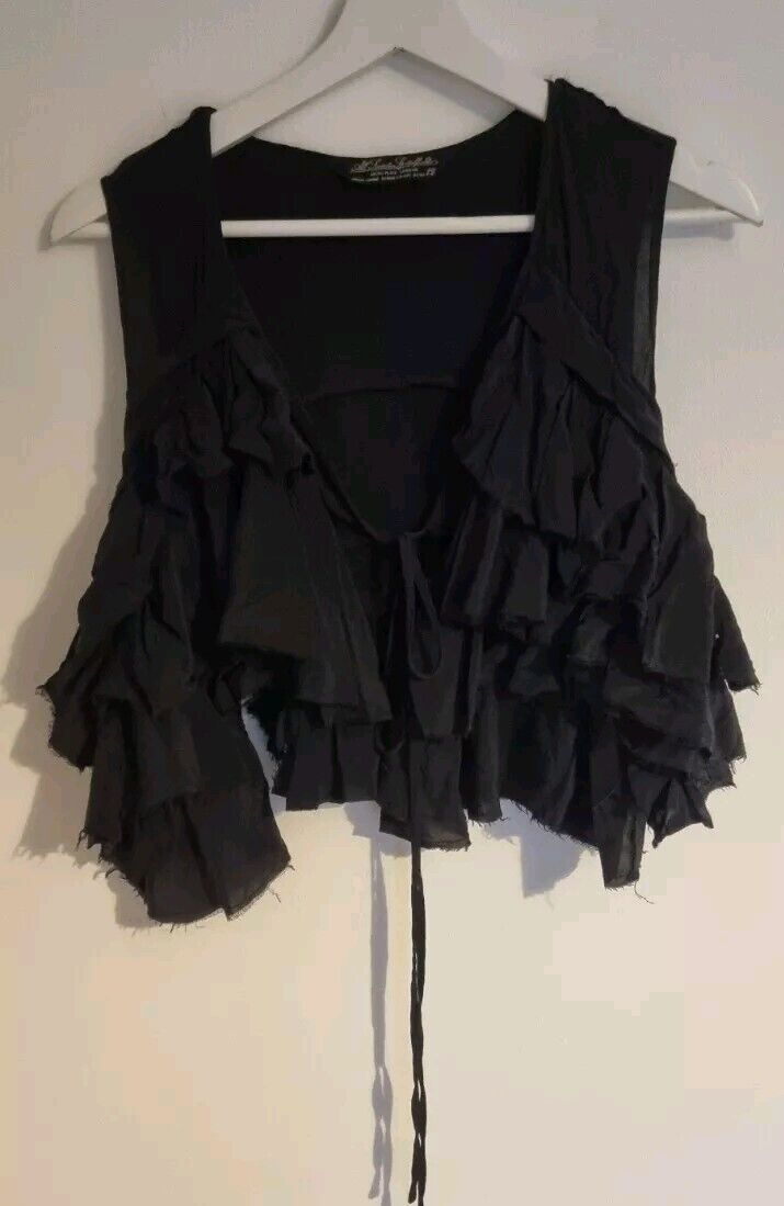 All Saints Women's 100% Silk Black Sleeveless Ruffle Top Size