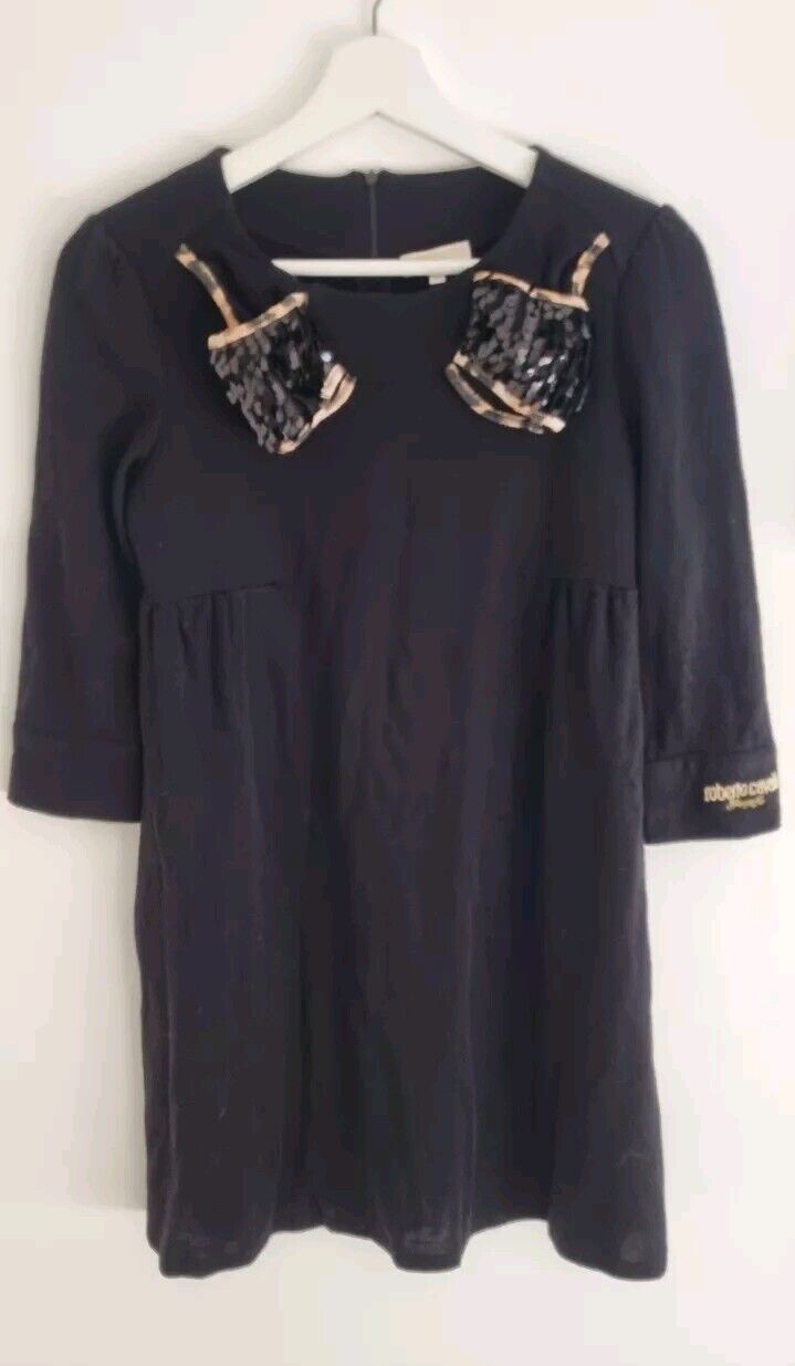 Roberto Cavalli Women's Black Wool Mix Short Dress With Sequin Detail Size XS