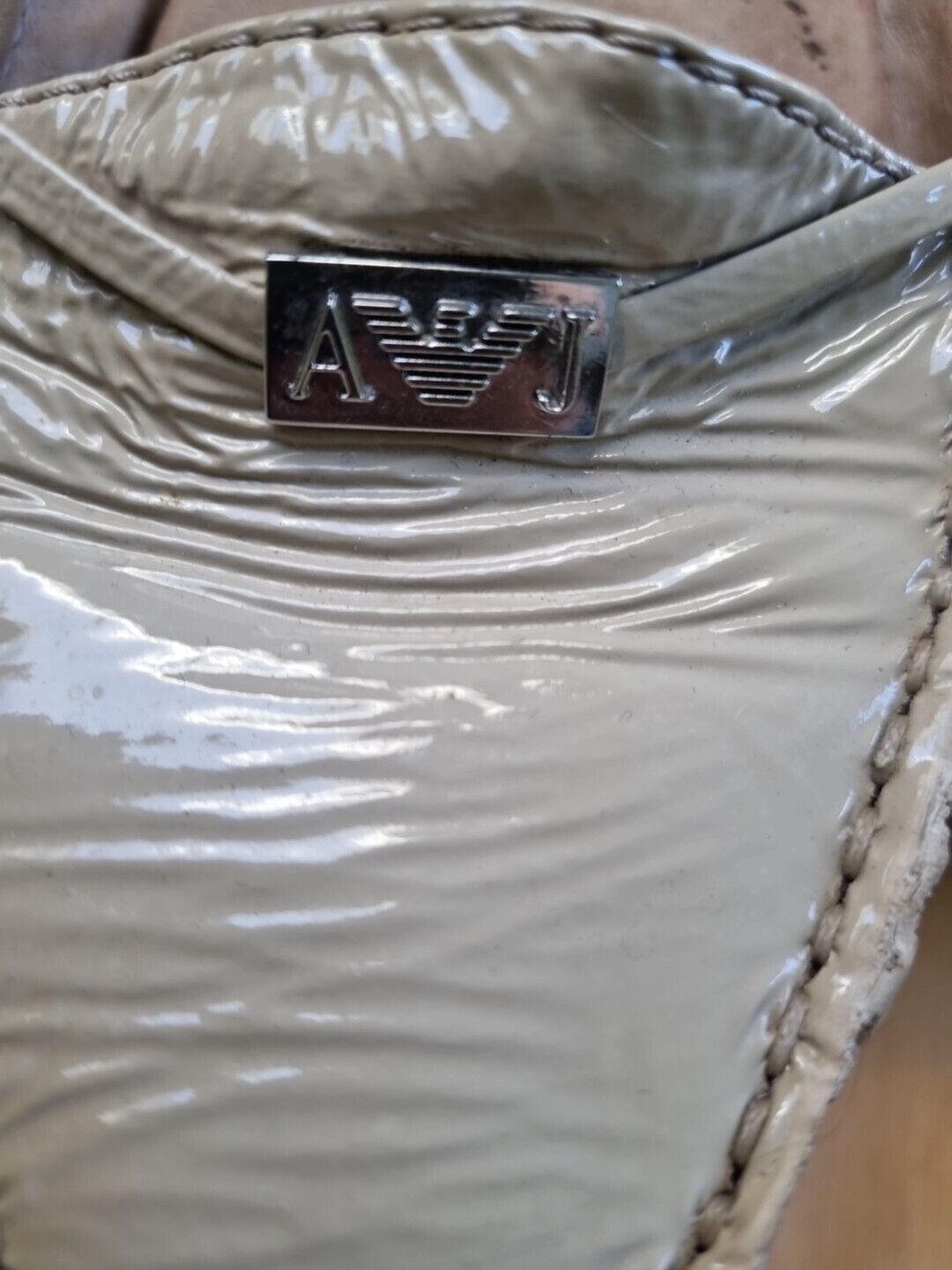 AJ Jeans By Armani Women's Flat Patent Leather Shoes UK 3.5 With Box & Dust Bag