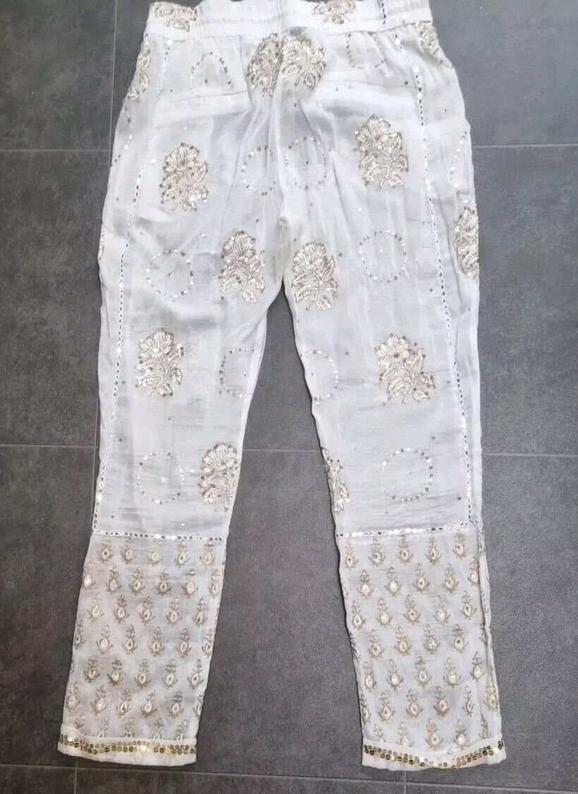Juliette Dunn London Cream And Gold Sheer Pants Gold, Silver Sequin Trousers 2
